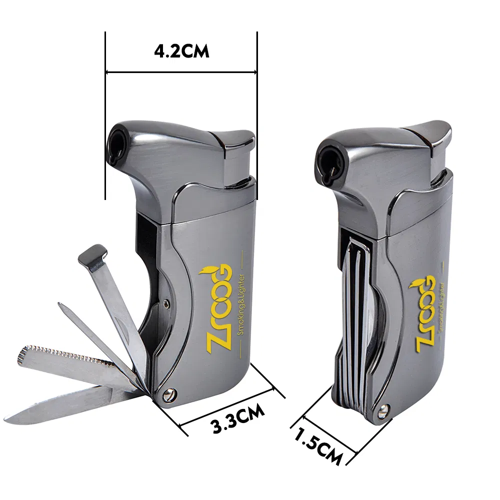 Urgrette 4 in 1 Pipe Lighter Refillable Butane Lighter Angled Soft Flames Lighter with 4 Pipe Cleaner Tools Multifunctional Gas Lighter for Camping Grill Candle